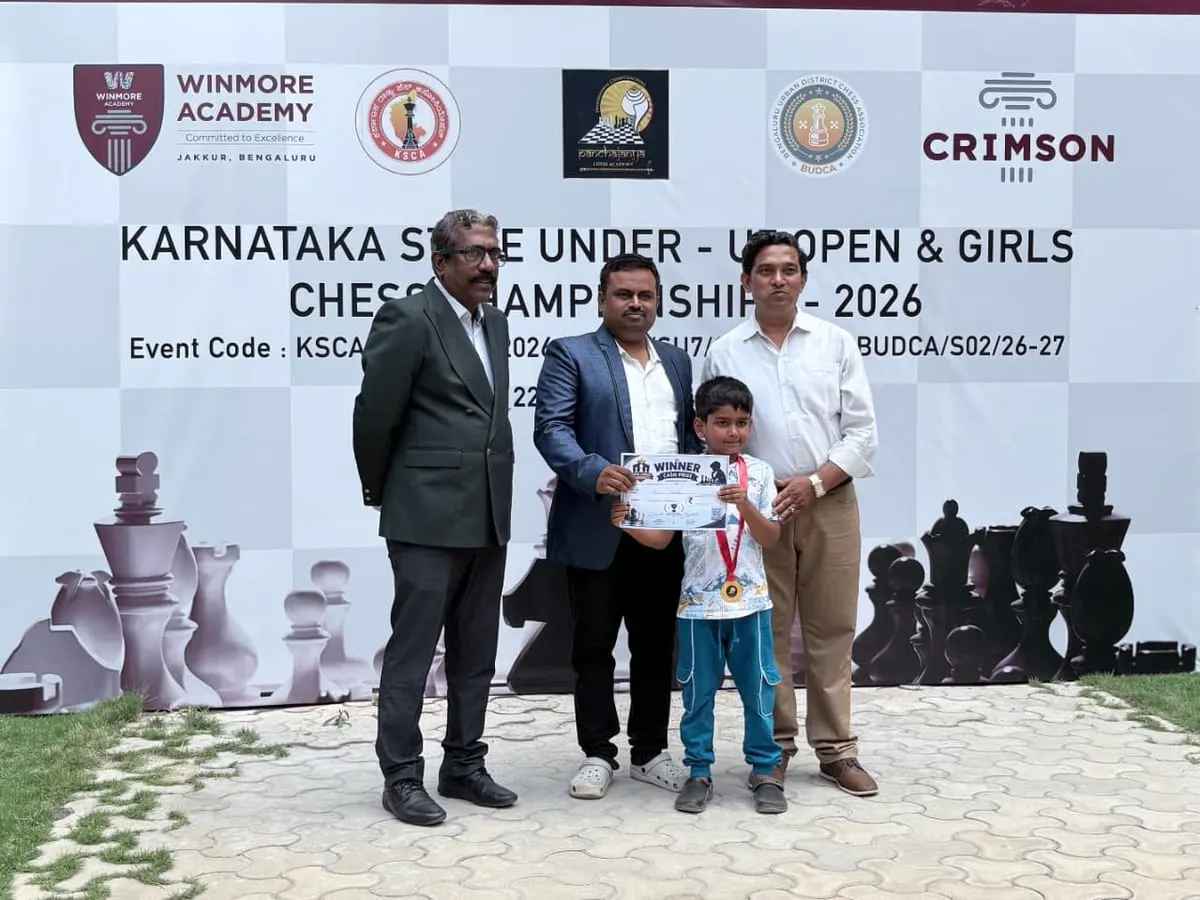 Riyaan Sidharth with his gold medal at the Karnataka State Under-7 Championship